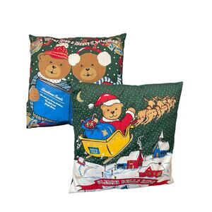 Vintage Christmas Holiday Bear Carols Sleigh Ride Decorative Throw Set Pillows